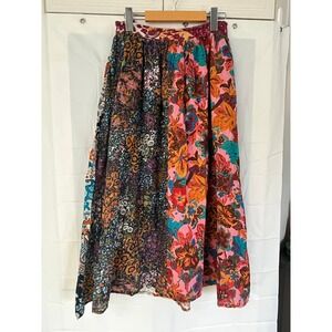 Love the Label Floral Patchwork Cotton Midi Skirt Multi Color